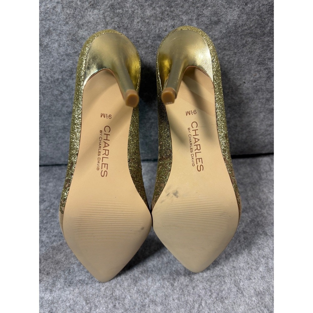 Charles David Womens Gold Glitter Suede Pointed Toe Stiletto Heels Shoes 9.5M - Picture 8 of 9
